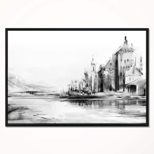 Designart - Zurich in Afternoon Sunlight - Cityscape Canvas Art Print in Black Frame